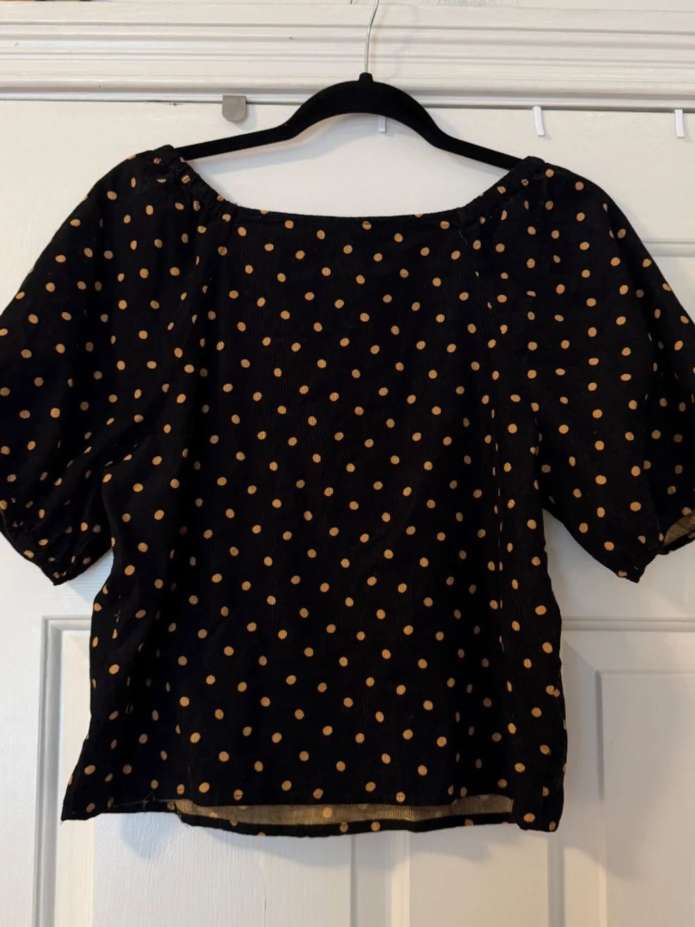 NWT Madewell Polka Dot Puff Sleeve Blouse Women's Small Black Brown Cotton VNeck